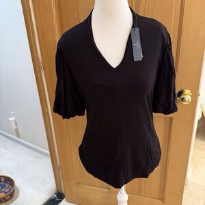 Tahari Women's Pleated Balloon Short Sleeve Blouse Shirt Black Size Small NWT